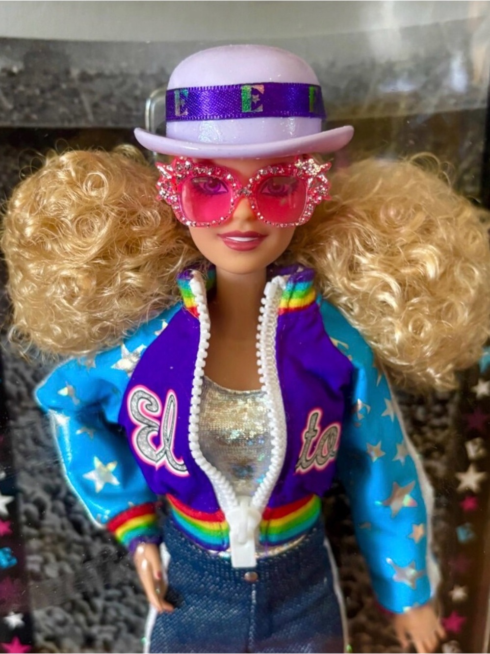 Elton John signature collection Barbie Purple & Turquoise Bomber Jacket